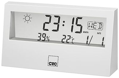 CTC WSU 7022 - Stazione meteo multifunzione con orologio e display LCD trasparente, memoria dati per temperatura e umidità, funzione allarme, colore: Bianco