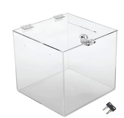TUKA-i-AKUT Caja de Donaciones 25x25x25 cm, con Cerradura, Cristal Acrílica Caja, Caja de Lotería / Caja de Promoción / Caja de Acción / Caja de Votaciones, Caja Acrílica Transparente, TKD8260-25cm