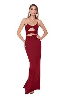 Trendyol Women's Maxi Mermaid Fitted Evening & Prom Dress, Burgundy, 36 UK