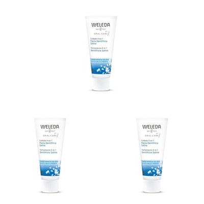 Weleda - Pasta de Dientes Salina, Cuidado 6 en 1, Limpia en Profundidad, Neutraliza los Ácidos Nocivos y Previene las Caries, Aliento Fresco,100% Natural, Sabor Menta Salada,Vegana, Sin Flúor - 75 ml
