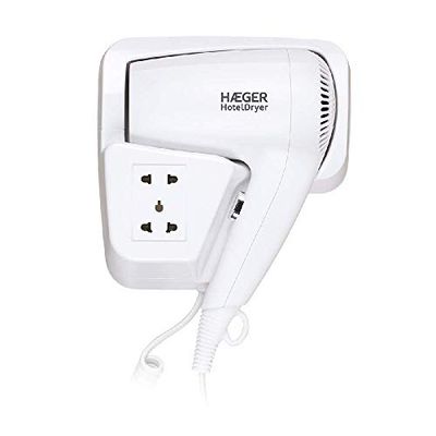 HAEGER Hotel Dryer – Hair Dryer with Wall Mount, 1200 W Power, 1 Speeds – International Electric, 1 Speed and 1 Temperature Level