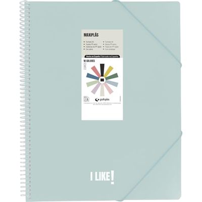 Grafoplas - Carpetas de Fundas Plastico a4, Maxiplas Like, Azul Claro, 20 Fundas Transparentes, Espiral PVC, Perfecta para Archivar Material Escolar y de Oficina
