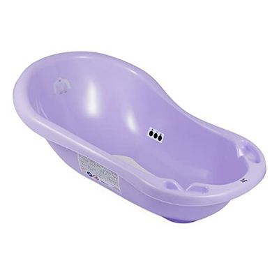 Hylat Baby Yeti Violet Baignoire Bébé avec Bouchon de Vidange et Thermomètre Vaignoire Antidérapante pour nouveau-nés et bébés jusqu'à 12 mois, en plastique sans BPA, Baignoire pour Enfants
