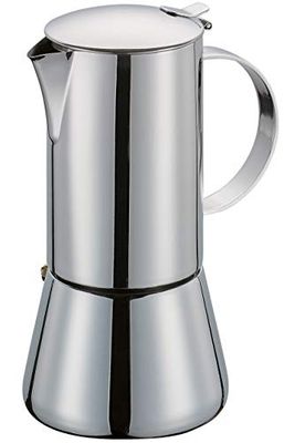 Cilio Espressobryggare AIDA med plangolv, rostfritt stål, lämplig för alla typer av spisar, Ø 8 cm, höjd 15 cm, diskmaskinssäker, mockakanna, espressobryggare 2 koppar, camping kaffekokare