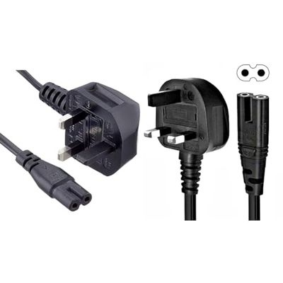 Pro Elec PEL00419 UK Plug to IEC C7 Figure 8 Power Lead, 2 m, Black & PEL00421 UK Plug to IEC C7 Figure 8 Power Lead, 1 m, Black