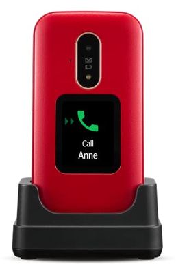 Doro 6880 4G mobiele telefoon, ontgrendeld, voor senioren met sprekende digitale toetsen, externe weergave, assistentieknop en oplader [Franse versie] (rood)
