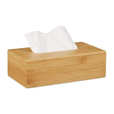 Relaxdays Boîte à mouchoirs Bambou, HLP: 8,5 x 27,5 x 15,5 cm, Distributeur de cosmétiques et lingettes, Naturelle