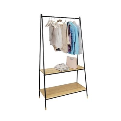 Avilia Vrijstaand kledingrek met 2 planken voor schoenen en hoeden, kledingrek met 2 legplanken voor de ingang, van bamboe, 90 x 167 x 42 cm, bruin en zwart