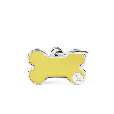MyFamily Hond Medaille Gemaakt In Italië, Klein Geel Hart, Hondenplaat, Metaal -Gehandamelde Hand, Basic Handmade Collectie, 25x25 mm