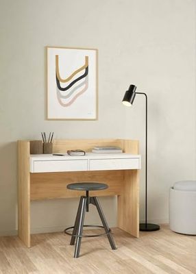 Dmora - Scrivania Jacqueline, Scrittoio Multiuso, Tavolo per Ufficio Porta PC, Piano di Lavoro, 102x56 h89 cm, Rovere e Bianco