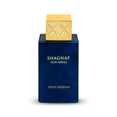 Swiss Arabian Shaghaf Oud Azraq Eau de Parfum Unisexe 75ML - Un Oud Ambre Doré Luxueux avec Miel, Épices et Cuir Riche - Un Parfum de Succès et de Sophistication