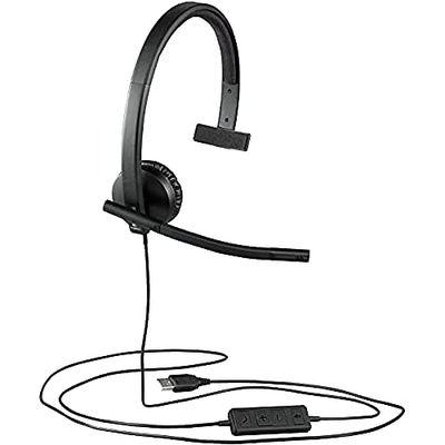 Logitech H570e Bedrade Headset, Mono Hoofdtelefoon met Ruisonderdrukkende Microfoon, USB, In-Line Bediening met Demptoets, Indicator-LED, PC/Mac/Laptop - Zwart