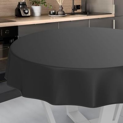 ANRO Nappe en Toile cirée Lavable, pour Table de Jardin, extérieur et intérieur, Ronde, 140 cm, avec Ourlet, Noire