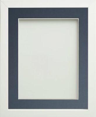 Frame Company Connolly Range White Wooden Picture Photo Frame with Blue Mount, 18x14 for pic size 16x12 *Choice of Sizes*