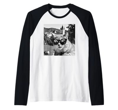 Bran Castle Romania Cat With Sunglasses Exploring Romania Raglan Baseball Tee