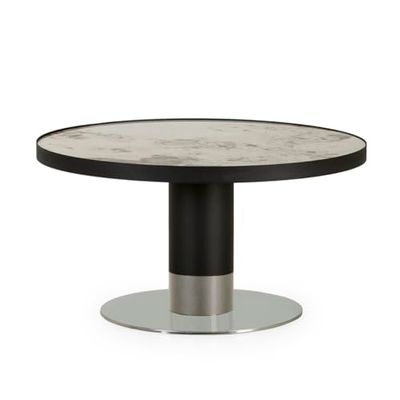 MESA DE CENTRO 80X80X42 PIEDRA BLANCO/METAL GRIS/ACERO INOXIDABLE