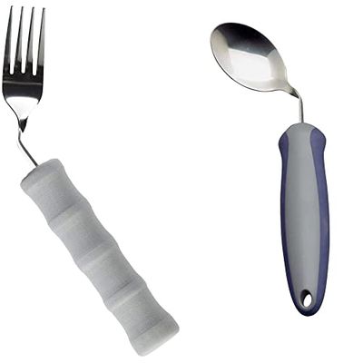 Homecraft Lightweight Foam Handled Cutlery - Angled, Fork, Left & Newstead Cutlery, Angled Knife, Right Handed Adaptive Dining Aid, Utensil for Elderly