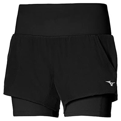 Mizuno - Pantaloncini Corti da Donna, 2 in 1, 4,5, Donna, Pantaloncini, J2GB1704, Nero/Nero, XL Short