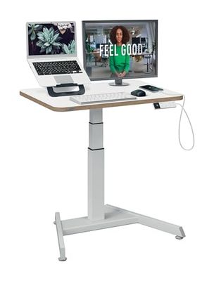 Leitz Ergo Elektrisch Zit Sta Bureau Klein met Slimme Sta-Op Herinnering, Ergonomisch Sta Bureau, Draagcapaciteit van tot 80kg, Lade voor Kabelbeheer, 80cm x 60cm, Ergo Assortiment, Wit, 65340001