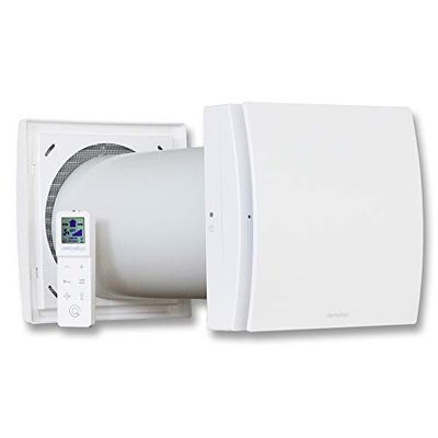 Quantum Next 100 de Aerauliqa - Unidad de VMC descentralizada de flujo alternado con recuperación de calor, súper silenciosa, con mando a distancia multifunción, diám. 108 - Cód.004388, blanco RAL