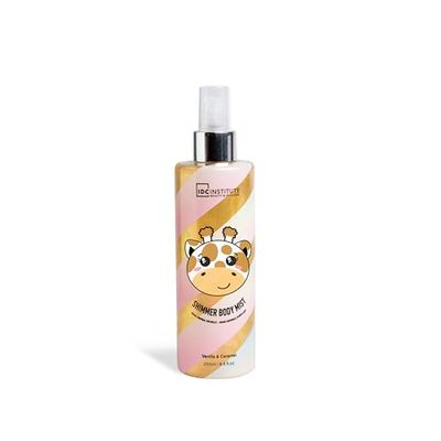 IDC INSTITUTE - Brume Corporelle Scintillante - Vanille et Caramel - Éclat Radieux et Douceur Instantanée -250 ml - Flacon Décoré d’une Girafe - Pour Femme et Adolescente