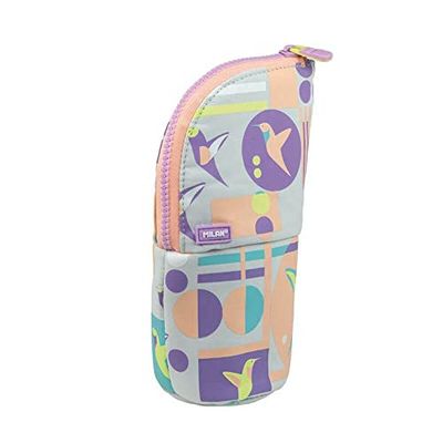 MILAN Sugar Colibri Pastel Vertical Pencil Case - Pink and Grey