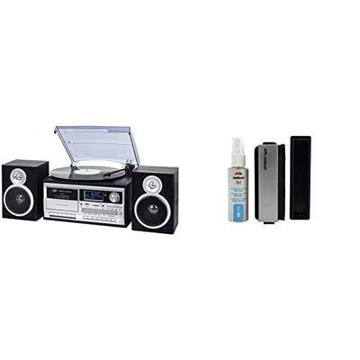 Trevi TT 1072 Sistema Giradischi Stereo Bluetooth Con Ricevitore Digitale DAB/DAB+ e Meliconi Vinyl - Kit di Pulizia Professionale per Tutti i Tipi di Dischi, Colore: Argento