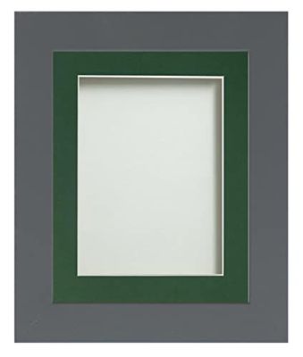 Frame Company Watson Grey Picture Photo Frame fitted with Perspex, 10x10 inch with Bottle Green Mount for image size 8x8 inch