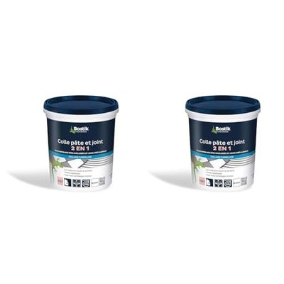 Bostik Colle Pâte et Joint 2 en 1 – Colle Carrelage Mural Améliorée et Joint de Carrelage Prêt à l’Emploi – Idéale pour Cuisine et Salle de Bain – Blanc – Seau de 1,5 kg (Lot de 2)