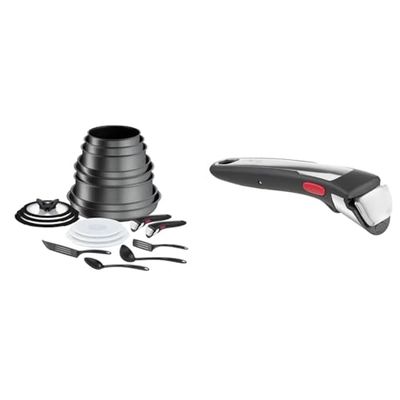 Tefal Ingenio Daily Chef ON 20 pieceNon-Stick Pan Set, 22&24&26&28 cm Frying pans, 16&18&20 cm Sauce & Ingenio Premium Handle, Stainless Steel, Stackable, Removable, 100 Percent Safe, 10 Year Guara