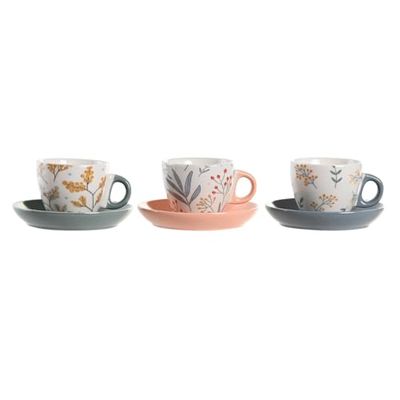 CAFE SET 6 PORCELANA 11X11X2 90ML FLORAL ROSA PALO