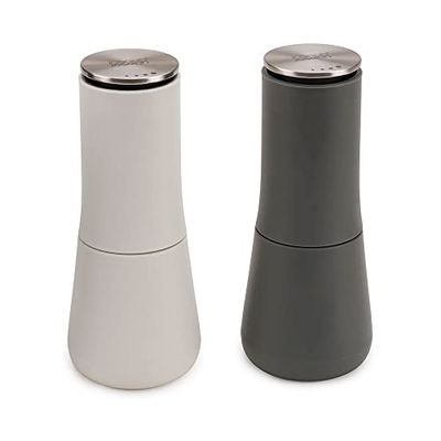 Joseph Joseph Milltop Conjunto de moinhos anti-derrame para sal e pimenta, branco e cinzento