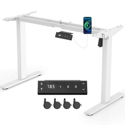 JUMMICO Tafelframe, in hoogte verstelbaar, bureau met sterke motoren, tafelframe met 3 geheugenbediening, voor zit-sta (wit)