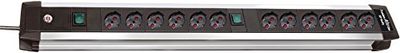 Brennenstuhl 1391005012 - Série Premium - ALU Line - Extensão com 12 tomadas de corrente tipo Schuko (10/16 A) e dois interruptores luminosos (6 tomadas para cada), laterais de alumínio