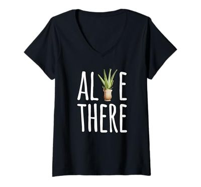 Womens Aloe There Cute Cactus Succulent Funny Aloe Plant V-Neck T-Shirt
