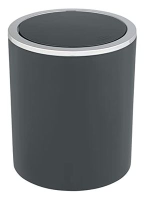 WENKO Inca, 2 liter kapacitet, avfallsbehållare för gästtoalett, badrumskorg med svänglock, liten plastsoptunna, BPA-fri, Ø 14 x 16,8 cm, antracit