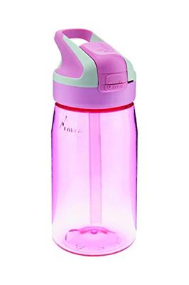 Laken Water fles voor kinderen, herbruikbare kinderfles Tritan met automatische top met veiligheid met veiligheidsafsluiting en stro. Zonder BPA. 450 ml. Roze