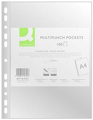 Q-Connect Punched Pockets PP, A4, Cristal, 50 micrones, 100 Unidades