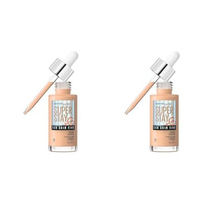 Maybelline Super Stay Skin Tint Foundation, With Vitamin C*, Foundation and Skincare, Long-Lasting up to 24H, Vegan Formula, Shade 21 (Pack of 2)