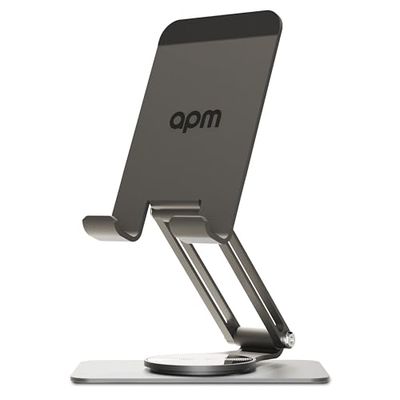 apm Support de téléphone Portable, Support Pliable en Aluminium, Rotatif 360° pour Bureau, Accessoire de Voyage Compatible pour iPhone 16 15 14 Pro Samsung S24 A53 Nintendo Switch, Gris, 900260