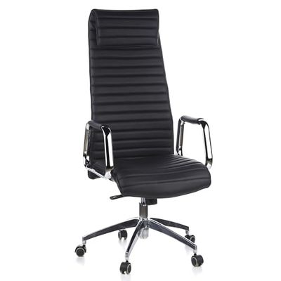 hjh OFFICE 600900 ASPERA 20 fotel szefa ze skóry nappa, czarny/chrom krzesło biurowe z wysokim oparciem
