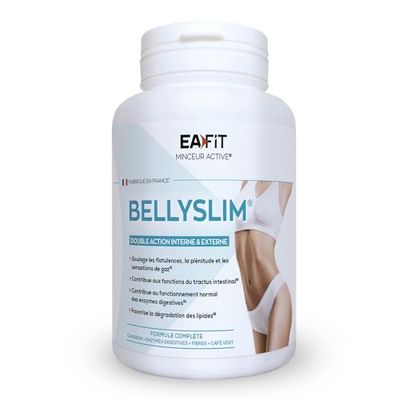EAFIT MINCEUR - BELLYSLIM - Double action interne et externe - Ventre plat femme puissant rapide - Réduit ballonnement - Formule complète - Charbon - Calcium - The vert - Cafe vert decafeine - 120 Gélules