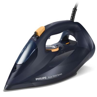 Philips Azur Serie 7000 Ferro da stiro a vapore - 3000 W, Vapore Continuo 55g/min, Colpo vapore da 250 g, vapore verticale, piastra SteamGlide Elite, Blu/Giallo (DST7060/20)