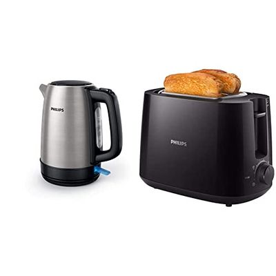 Philips HD2581/90 Daily Collection HD2581/90-Tostador (2 Rebanada(s), Negro, Giratorio, China, 2 año(s), 830 W, De plástico + HD9350 / 90 hervidor (2200 vatios, 1,7 litros, acero inoxidable)