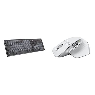 Logitech MX Mechanical Wireless Illuminated Performance Keyboard, Grey & MX Master 3S - Wireless Performance Mouse with Ultra-fast Scrolling, Ergo, 8K DPI, Track on Glass, USB-C, Pale Grey
