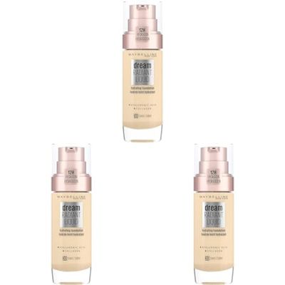 Maybelline Foundation, Dream Radiant Liquid Hydrating Foundation with Hyaluronic Acid and Collagen - Lightweight, Medium Coverage Up to 12 Hour Hydration - 30 Sand (Pack of 3)