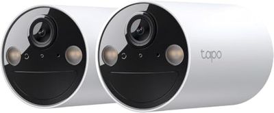 Tapo 2 K(3MP) Telecamera di sorveglianza WiFi Esterna senza fili Batteria Set di 2, Autonomia di 180 J, Persona Rilevamento, Visione Notturna a Colore, IP65 Impermeabile, Nessun hub richiesto