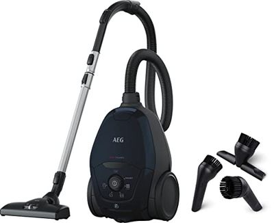 AEG VX82-1-2ST Aspiradora de Trineo Con Bolsa, 600 W de Potencia, Filtro Higiénico Lavable, Radio de acción de 12 m, Silencioso, 57dB de Ruido, Cepillos Suelos Duros y Alfombras, Azul