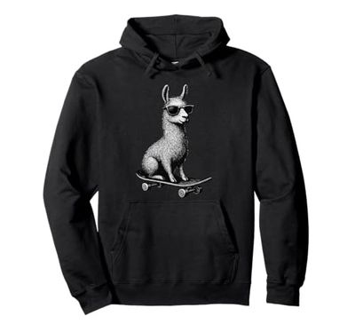 Skateboarder Llama Che Indossa Occhiali da Sole Animal Skater Graphic Felpa con Cappuccio