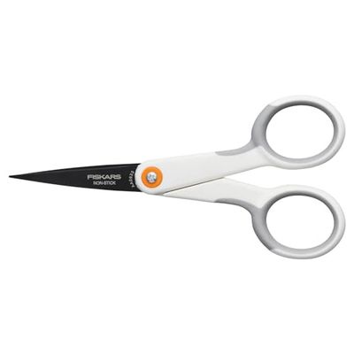 Fiskars Ciseaux Micro-Tip pour matériaux de bricolage collants, revêtement antiadhésif, 12,3 cm, acier inoxydable/plastique, blanc/orange, 1070025